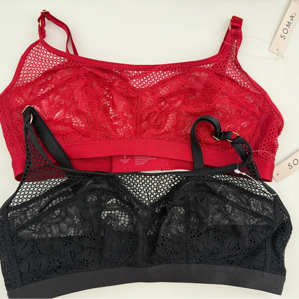 Soma Women's Red and Black Lace Bralette Duo